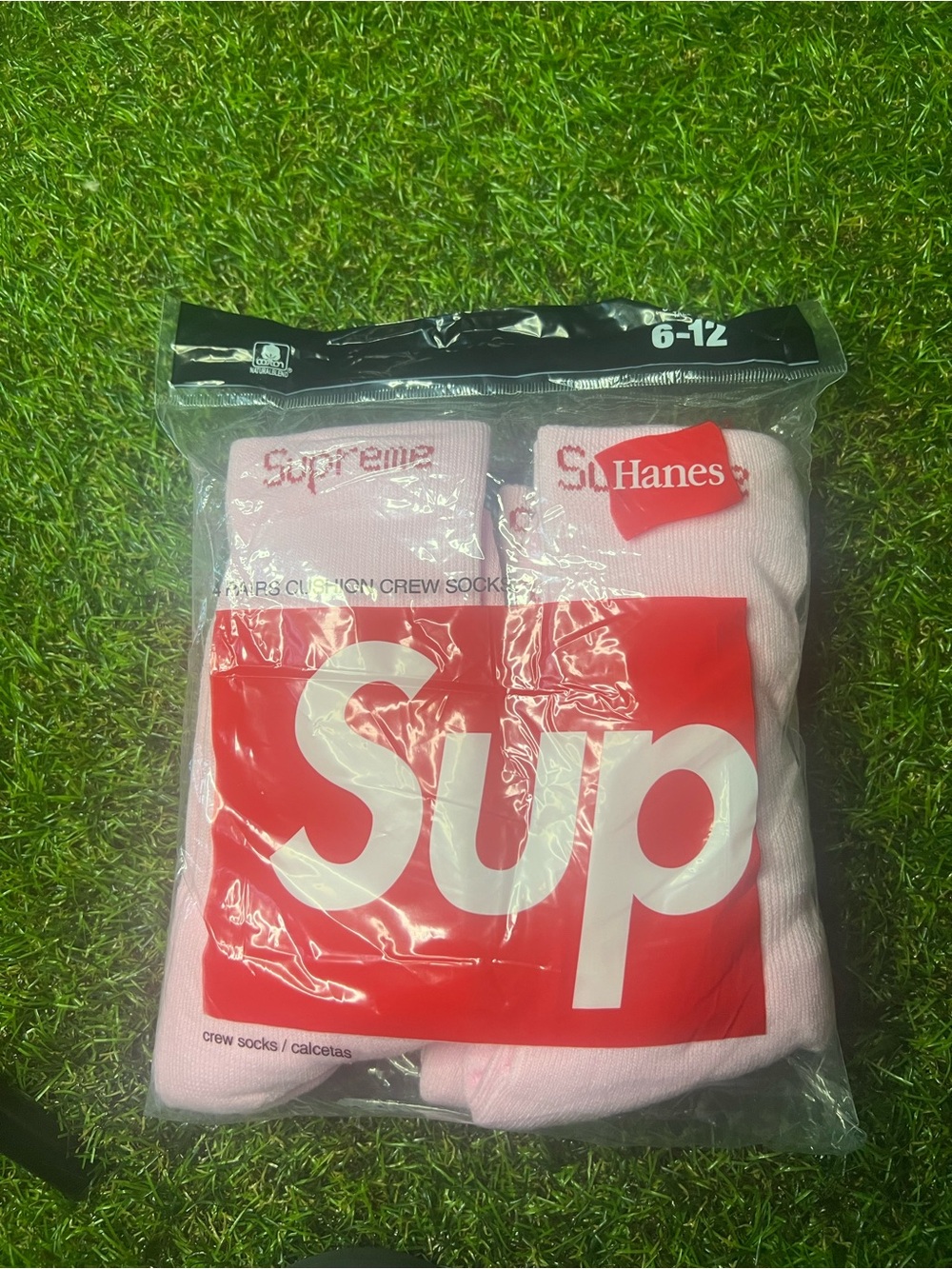 Hanes Pink Crew Socks with Red Logo Panel